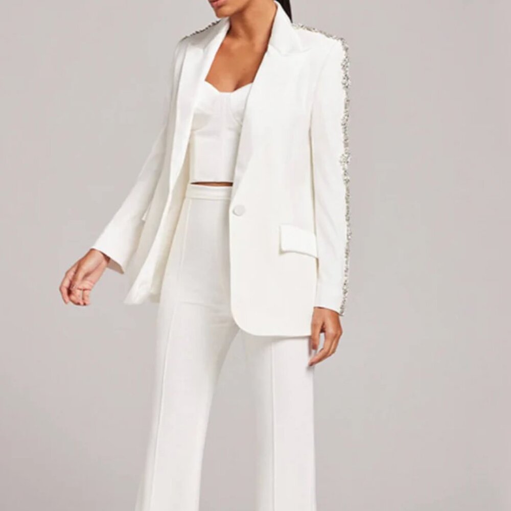 White Rhinestone Pants Suit